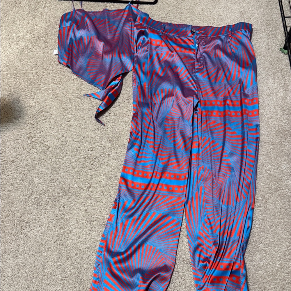 AKIRA Red and Blue Wide Leg Jumpsuit